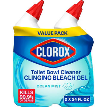 Clorox Toilet Bowl Cleaner, Clinging Bleach Gel - Ocean Mist, 24 oz