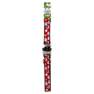 Coastal Pet Products 1 Inch Adjustable Nylon Collar with Red Paws Ribbon