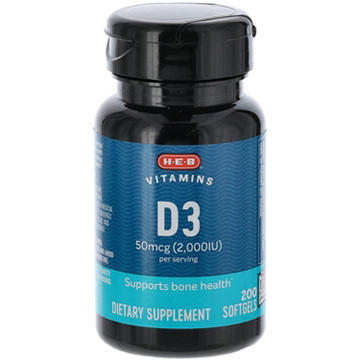 H-E-B Vitamins D3 50 mcg (2,000 IU) Softgels