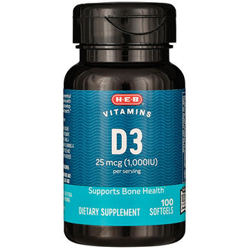 H-E-B Vitamins D3 25 mcg (1,000 IU) Softgels