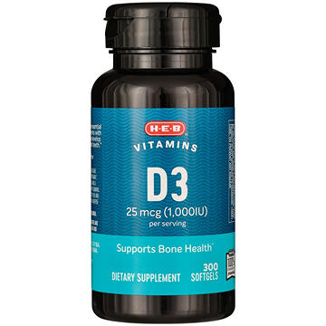 H-E-B Vitamins D3 25 mcg (1,000 IU) Softgels
