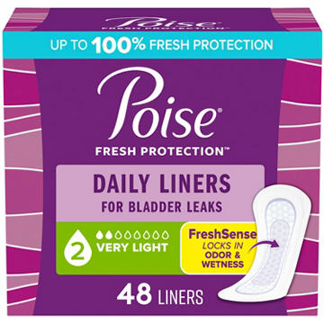 Poise Daily Incontinence Liners, 2 Drop Very Light Absorbency, Regular