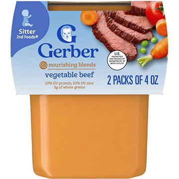 Gerber Stage 2 Baby Food - Vegetable Beef, 4 oz Tubs