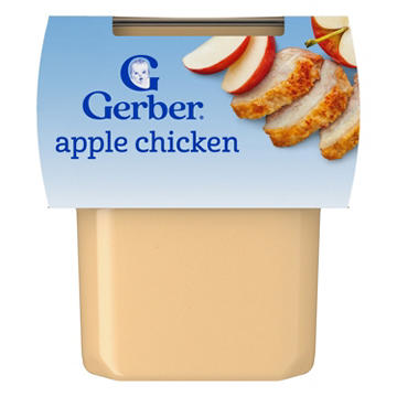 Gerber Stage 2 Baby Food - Apple Chicken, 4 oz Tubs