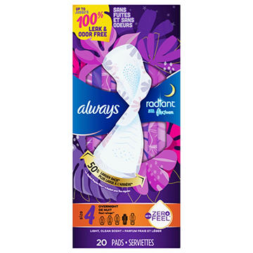 Always Radiant FlexFoam Overnight Pads with Wings - Size 4