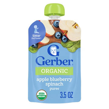 Gerber Stage 2 Baby Food Pouch - Organic Apple Blueberry Spinach Puree