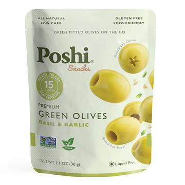 Poshi Snacks Green Olives - Basil & Garlic