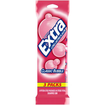 Extra Classic Bubble Sugar Free Chewing Gum, 15 ct (3 Pack)