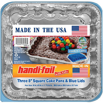 Handi-Foil Square Cake Pans & Blue Lids, 3 pk