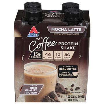 Atkins Iced Coffee 15g Protein Shakes 4 pk Bottles - Mocha Latte