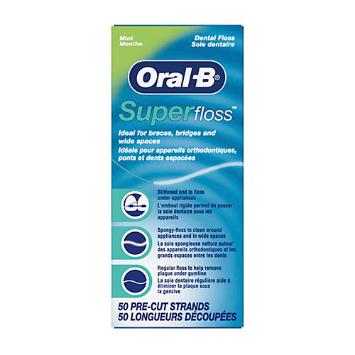 Oral-B Dental Floss for Braces, Super Floss Pre-Cut Strands, Mint, 50  Count, Pack of 2 : Health & Household 