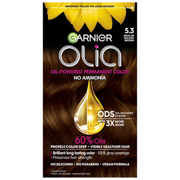 Garnier Olia Oil Powered Ammonia Free Permanent Hair Color 5.3 Medium Golden Brown