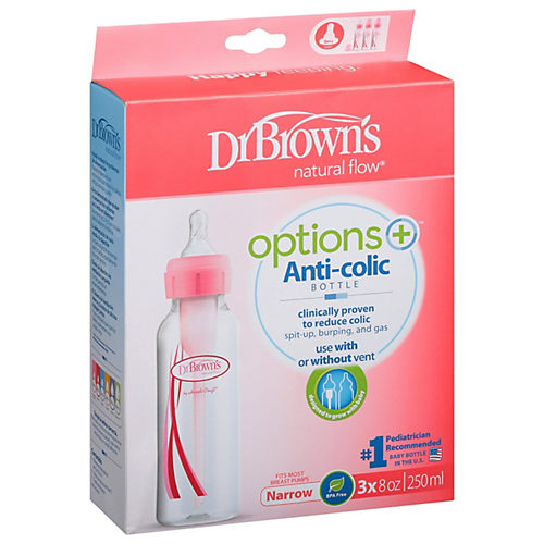 Dr. Brown's Options+ Anti-Colique Biberon A Col Etroit Rose 2x250ml, biberon  dr brown 