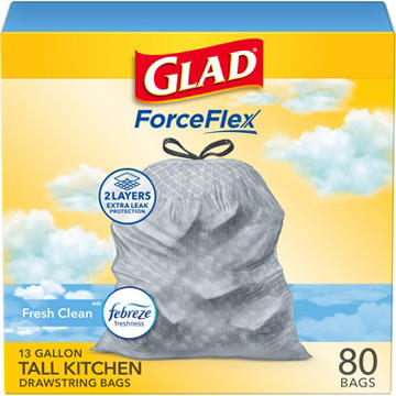 Glad ForceFlex Kitchen Drawstring Trash Bags, 13 Gallon - Febreze Fresh Clean