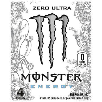 Monster Energy Zero Ultra Sugar Free Energy Drink 4 pk Cans