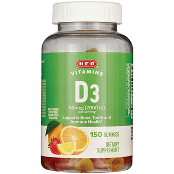 H-E-B Vitamins D3 50 mcg (2,000 IU) Gummies - Assorted Fruit