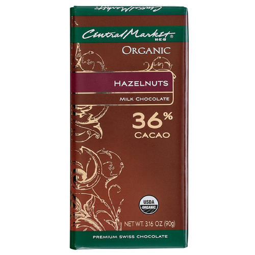 Central Market Organic 36% Cacao Milk Chocolate Bar - Hazelnuts, 3.16 oz