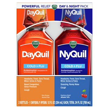 Vicks DayQuil & NyQuil Cold & Flu Relief Liquid Medicine, Powerful Multi-Symptom Daytime & Nighttime Relief, Combo Pack, Cherry Flavor