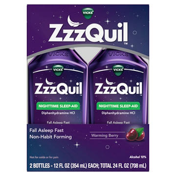 Vicks ZzzQuil Liquid Nighttime Sleep Aid, 2 Pack, Warming Berry Flavor