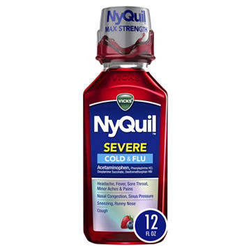 Vicks NyQuil SEVERE Cold & Flu Relief Liquid, Over-the-Counter Medicine, Powerful Multi-Symptom Nighttime Relief, Berry Flavor