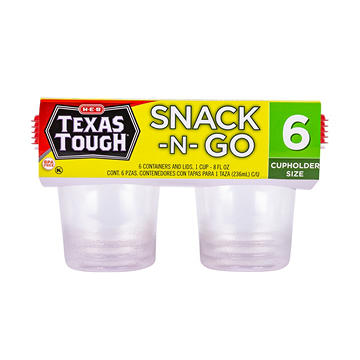 H-E-B Texas Tough Snack-N-Go Food Storage Containers & Lids, 6 pk