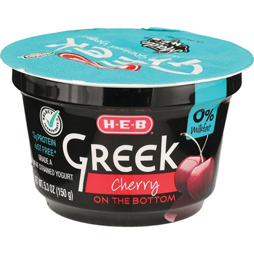 H-E-B 12g Protein Nonfat Greek Yogurt - Cherry on the Bottom, 5.3 oz
