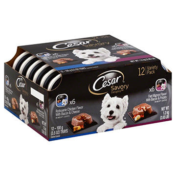 Cesar Wet Dog Food Loaf in Sauce - Rotisserie Chicken Flavor with Bacon & Cheese and Filet Mignon Flavor with Bacon & Potato
