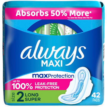 Always Maxi Daytime Pads with Wings, Super, Unscented Size 2