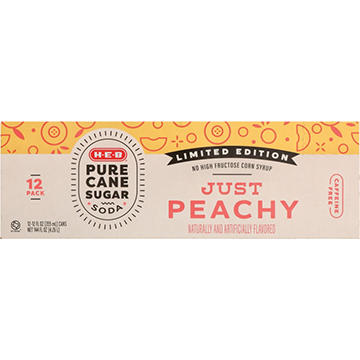 H-E-B Pure Cane Sugar Just Peachy Soda 12 pk Cans
