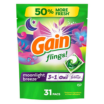 Gain Flings Laundry Detergent Pacs - Moonlight Breeze Scent with Oxi Boost & Febreze