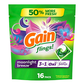 Gain Flings Laundry Detergent Pacs - Moonlight Breeze Scent with Oxi Boost & Febreze