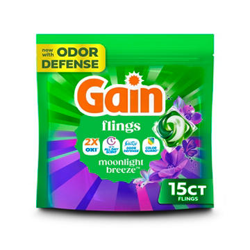 Gain Flings Liquid Washing Detergent Pacs - Moonlight Breeze Scent