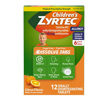 Children's Zyrtec 24 Hr Children's Allergy Dissolve Tablets, Citrus