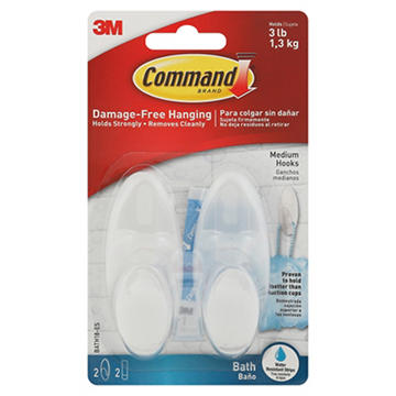Command Medium Bath Hooks - Frosted
