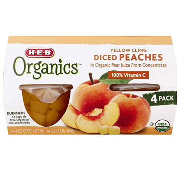 H-E-B Organics Diced Yellow Cling Peach Snack Bowls