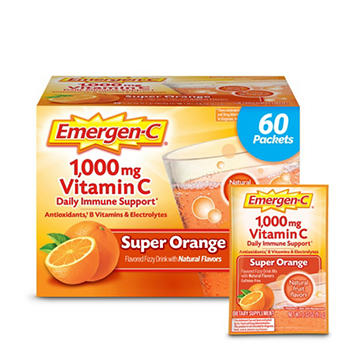 Emergen-C 1000mg Vitamin C Powder for Daily Immune Support Caffeine Free Vitamin C Supplements with Zinc and Manganese, B Vitamins and Electrolytes, Super Orange Flavor