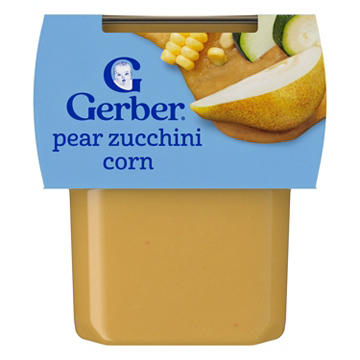 Gerber Stage 2 Baby Food - Pear Zucchini & Corn, 4 oz Tubs