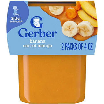 Gerber Stage 2 Baby Food - Banana Carrot & Mango, 4 oz Tubs