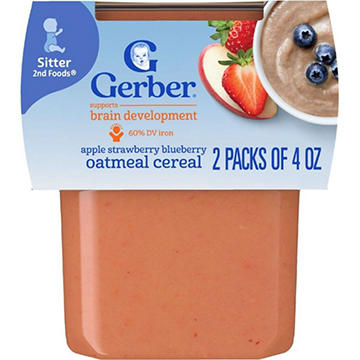 Gerber Stage 2 Baby Food - Apple Strawberry Blueberry Oatmeal Cereal, 4 oz Tubs