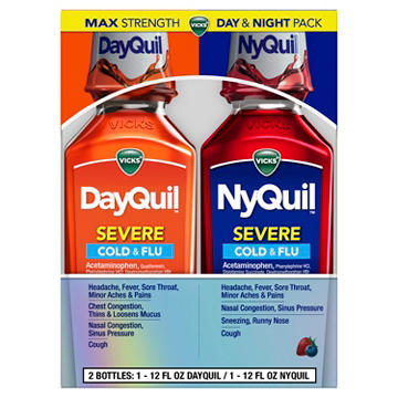 Vicks DayQuil & NyQuil SEVERE Cold & Flu Medicine, Powerful Multi-Symptom Daytime & Nighttime Relief, Combo Pack