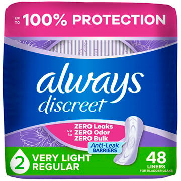 Always Discreet Boutique Incontinence Liners, Very Light Absorbency