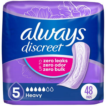Always Discreet Adult Incontinence Pads for Women - Heavy Absorbency, Regular Length
