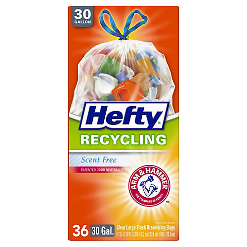 Hefty Recycling 30 Gal. Clear Large Trash Drawstring Bags 36 Ct