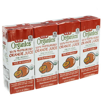 H-E-B Organics 100% Pasteurized Orange Juice 4 pk Juice Boxes