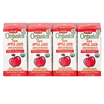H-E-B Organics 100% Apple Juice 4 pk Boxes