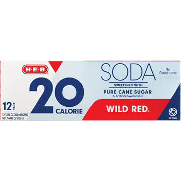 H-E-B 20 Calorie Pure Cane Sugar Wild Red Soda 12 pk Cans