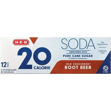 H-E-B 20 Calorie Pure Cane Sugar Old Fashioned Root Beer Soda 12 pk Cans