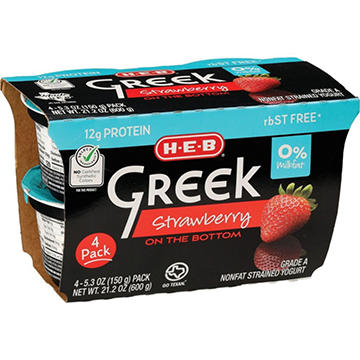 H-E-B 12g Protein Nonfat Greek Yogurt - Strawberry on the Bottom