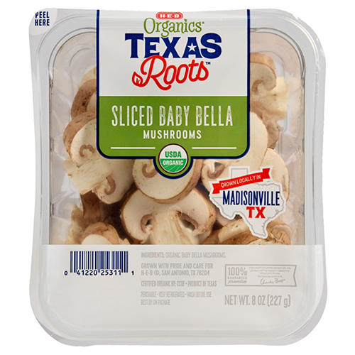 H-E-B Organics Texas Roots Sliced Baby Bella Mushrooms, 8 oz