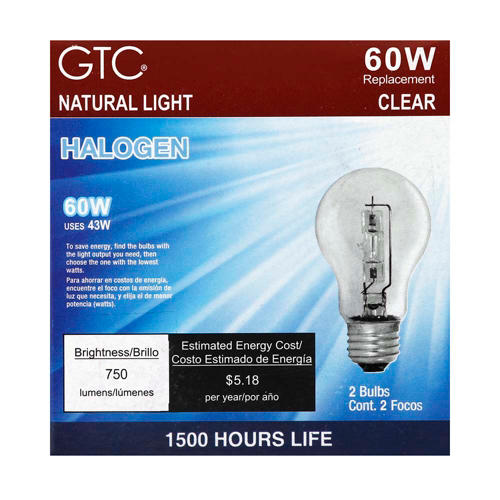3-Pack A19 Halogen Light Bulb – 43W (60W Equivalent), 120V E26 Base, Clear, Warm White, Non-LED – Ideal For Table Lamps & Home Fixtures